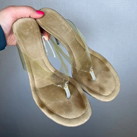 YEEZY Clear Thong Sandal Rare Transparent PVC Stiletto Heel Italy Tan Size 41 - Picture 2 of 6